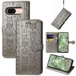 For Google Pixel 8a Cat and Dog Embossed Leather Phone Case(Gray)