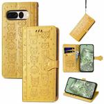 For Google Pixel 7 Pro Cat and Dog Embossed Leather Phone Case(Yellow)