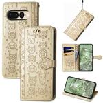 For Google Pixel 7 Pro Cat and Dog Embossed Leather Phone Case(Gold)