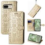 For Google Pixel 7 Cat and Dog Embossed Leather Phone Case(Gold)