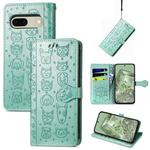 For Google Pixel 7 Cat and Dog Embossed Leather Phone Case(Green)