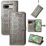 For Google Pixel 7 Cat and Dog Embossed Leather Phone Case(Gray)