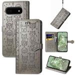 For Google Pixel 6a Cat and Dog Embossed Leather Phone Case(Gray)