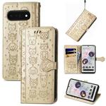 For Google Pixel 6 Pro Cat and Dog Embossed Leather Phone Case(Gold)