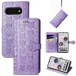 For Google Pixel 6 Pro Cat and Dog Embossed Leather Phone Case(Purple)