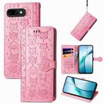 For Google Pixel 9a Cat and Dog Embossed Leather Phone Case(Pink)