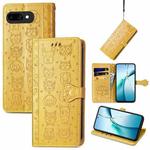 For Google Pixel 9a Cat and Dog Embossed Leather Phone Case(Yellow)