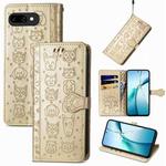 For Google Pixel 9a Cat and Dog Embossed Leather Phone Case(Gold)
