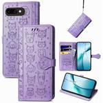 For Google Pixel 9a Cat and Dog Embossed Leather Phone Case(Purple)