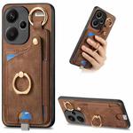 For Xiaomi Redmi Note 13 Pro+ Retro Skin-feel Ring Card Bag Phone Case with Hang Loop(Brown)