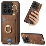 For Xiaomi 14 Pro Retro Skin-feel Ring Card Bag Phone Case with Hang Loop(Brown)