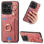 For Xiaomi 14 Retro Skin-feel Ring Card Bag Phone Case with Hang Loop(Pink)