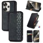 For Redmi Turbo 3 5G Cubic Grid Pressed Magnetic Leather Phone Case(Black)