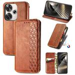 For Redmi Turbo 3 5G Cubic Grid Pressed Magnetic Leather Phone Case(Brown)