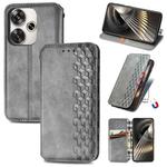 For Redmi Turbo 3 5G Cubic Grid Pressed Magnetic Leather Phone Case(Gray)