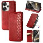 For Redmi Turbo 3 5G Cubic Grid Pressed Magnetic Leather Phone Case(Red)
