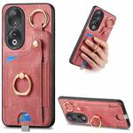 For Honor 90 Retro Skin-feel Ring Card Bag Phone Case with Hang Loop(Pink)