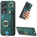 For Honor 90 Retro Skin-feel Ring Card Bag Phone Case with Hang Loop(Green)