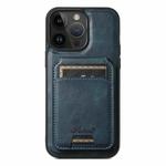 For iPhone 14 Pro Suteni H15 MagSafe Oil Eax Leather Detachable Wallet Back Phone Case(Blue)