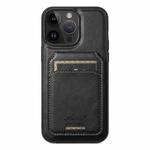 For iPhone 12 Pro Suteni H15 MagSafe Oil Eax Leather Detachable Wallet Back Phone Case(Black)