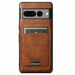 For Google Pixel 7a Suteni H15 Oil Eax Leather MagSafe Detachable Wallet Back Phone Case(Brown)