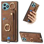 For Honor X50i+ Retro Skin-feel Ring Card Bag Phone Case with Hang Loop(Brown)