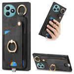 For Honor X50i+ Retro Skin-feel Ring Card Bag Phone Case with Hang Loop(Black)