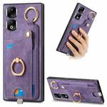 For Honor 90 Pro Retro Skin-feel Ring Card Bag Phone Case with Hang Loop(Purple)