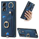 For Honor 90 Pro Retro Skin-feel Ring Card Bag Phone Case with Hang Loop(Blue)