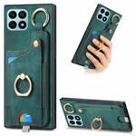 For Honor X8A Retro Skin-feel Ring Card Bag Phone Case with Hang Loop(Green)