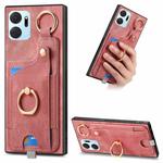 For Honor X7a Retro Skin-feel Ring Card Bag Phone Case with Hang Loop(Pink)