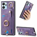 For Honor X7a Retro Skin-feel Ring Card Bag Phone Case with Hang Loop(Purple)