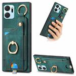 For Honor X7a Retro Skin-feel Ring Card Bag Phone Case with Hang Loop(Green)