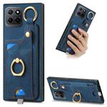For Honor X8 5G Retro Skin-feel Ring Card Bag Phone Case with Hang Loop(Blue)