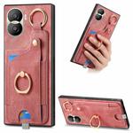 For Honor X40i Retro Skin-feel Ring Card Bag Phone Case with Hang Loop(Pink)