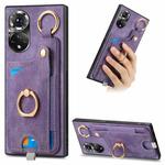 For Honor 50 Retro Skin-feel Ring Card Bag Phone Case with Hang Loop(Purple)