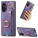 For Honor 50 SE Retro Skin-feel Ring Card Bag Phone Case with Hang Loop(Purple)