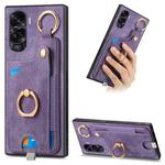 For Honor 90 Lite / X50i Retro Skin-feel Ring Card Bag Phone Case with Hang Loop(Purple)