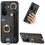 For Huawei Enjoy 50/nova Y70/Y70+ Retro Skin-feel Ring Card Bag Phone Case with Hang Loop(Black)