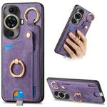 For Huawei nova 11 Pro 4G Retro Skin-feel Ring Card Bag Phone Case with Hang Loop(Purple)