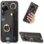 For Huawei P60 Pro Retro Skin-feel Ring Card Bag Phone Case with Hang Loop(Black)