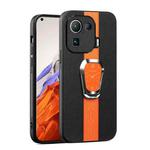 For Xiaomi Mi 11 Pro Magnetic Litchi Leather Back Phone Case with Holder(Orange)