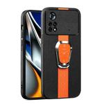 For Xiaomi Poco X4 Pro 5G Magnetic Litchi Leather Back Phone Case with Holder(Orange)