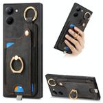 For Realme C33 Retro Skin-feel Ring Card Bag Phone Case with Hang Loop(Black)