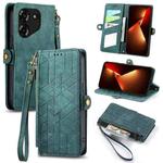 For Tecno Pova 5 4G Geometric Zipper Wallet Side Buckle Leather Phone Case(Green)