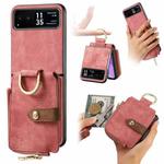 For Motorola Razr 40 Retro Skin-feel Ring Multi-card Wallet Phone Case(Pink)