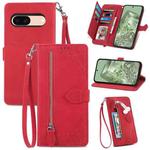 For Google Pixel 8a Embossed Flower Zipper Leather Phone Case(Red)