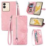 For vivo V29e/ Y200 Embossed Flower Zipper Leather Phone Case(Pink)