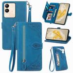 For vivo V29e/ Y200 Embossed Flower Zipper Leather Phone Case(Blue)