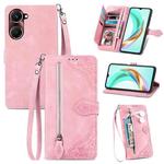 For vivo Y37 Embossed Flower Zipper Leather Phone Case(Pink)